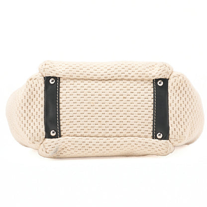 CHANEL ロゴマーク ワンショルダーバッグ コットン × ラムスキン 黒×白 シルバー金具 中古品