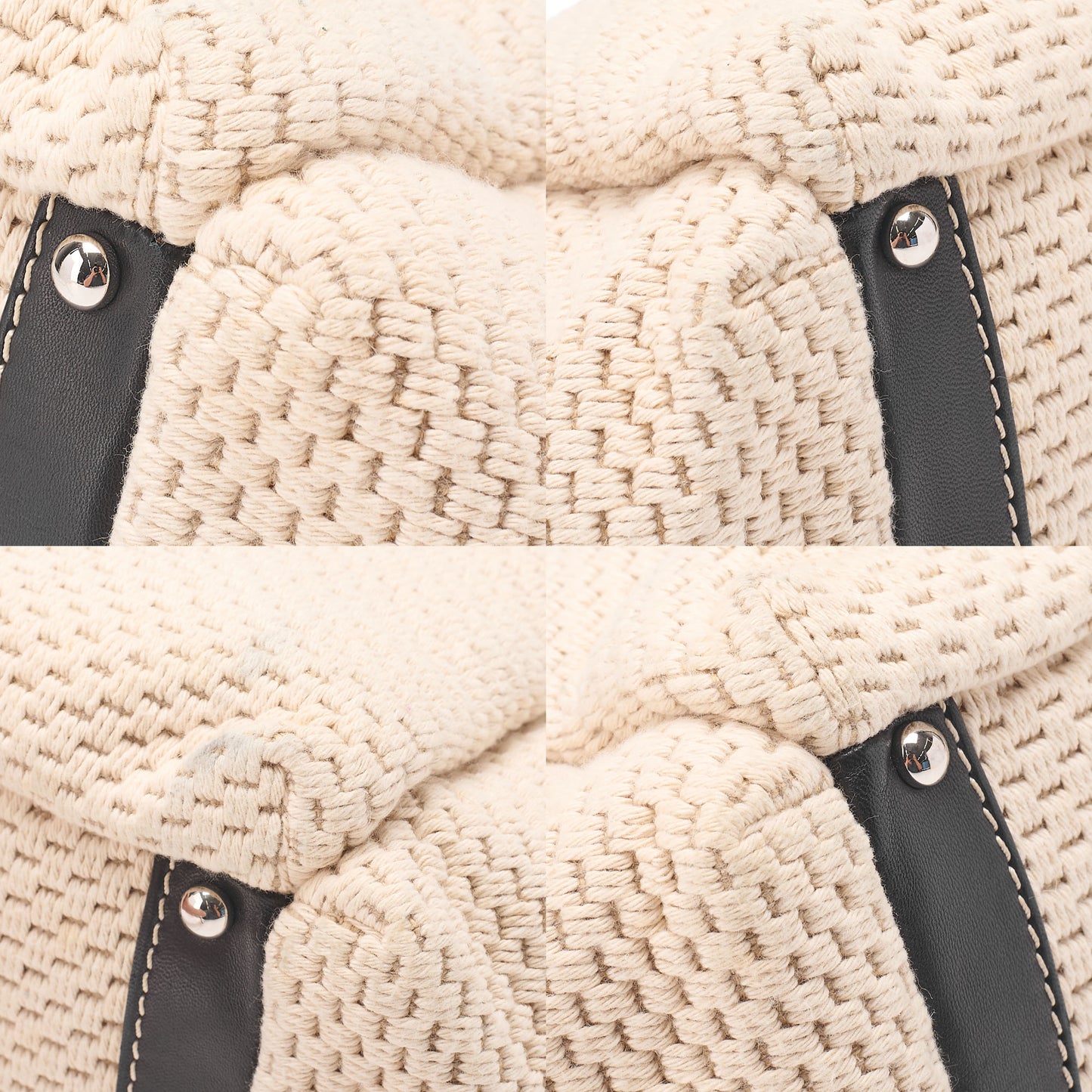 CHANEL ロゴマーク ワンショルダーバッグ コットン × ラムスキン 黒×白 シルバー金具 中古品
