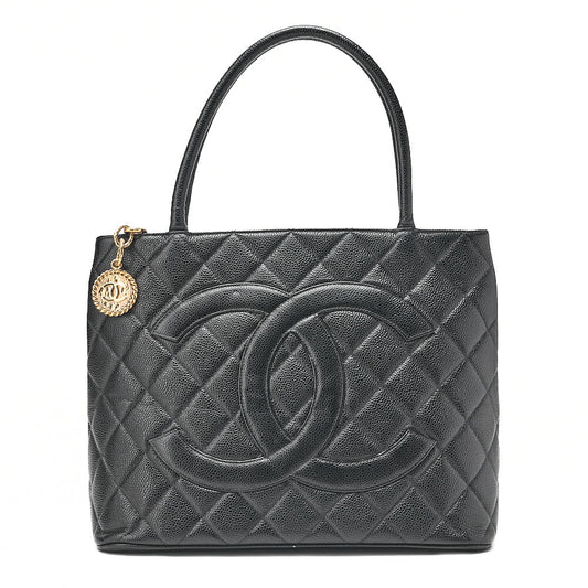CHANEL Chanel Matelasse Reissue Tote Caviar Skin Black Gold-Tone Hardware, Pre-Owned