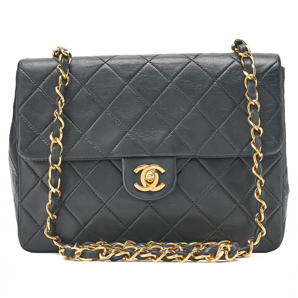 CHANEL Chain Shoulder Bag Mini Matelasse 20cm Lambskin Black Gold-Tone Hardware, Pre-Owned
