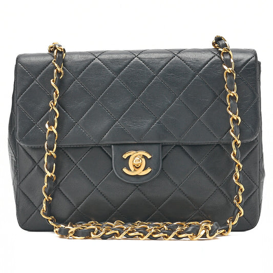 CHANEL Chain Shoulder Bag Mini Matelasse 20cm Lambskin Black Gold-Tone Hardware, Pre-Owned