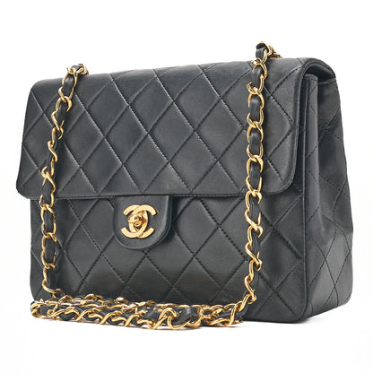 CHANEL Chain Shoulder Bag Mini Matelasse 20cm Lambskin Black Gold-Tone Hardware, Pre-Owned