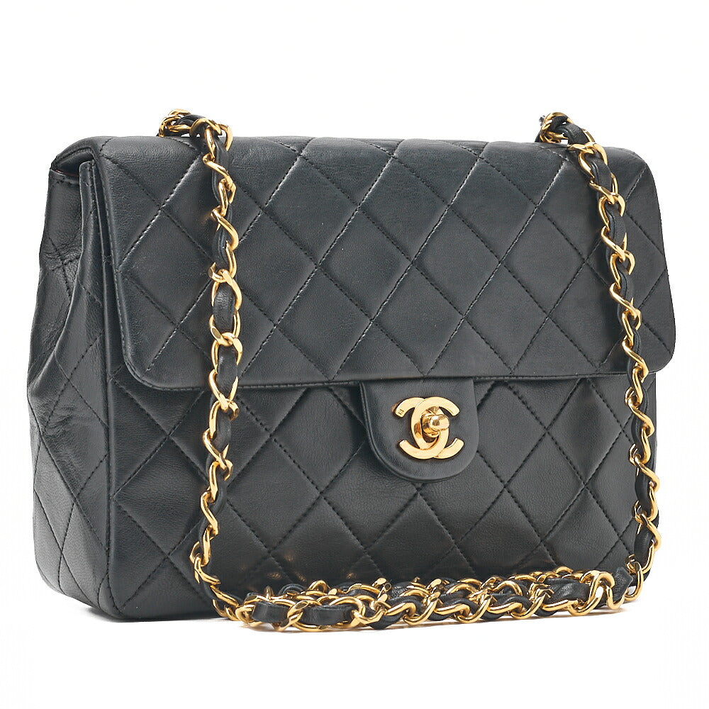 CHANEL Chain Shoulder Bag Mini Matelasse 20cm Lambskin Black Gold-Tone Hardware, Pre-Owned