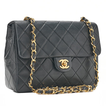 CHANEL Chain Shoulder Bag Mini Matelasse 20cm Lambskin Black Gold-Tone Hardware, Pre-Owned