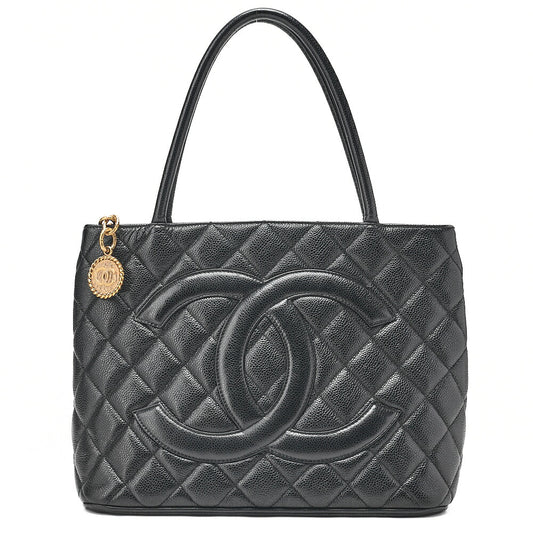 CHANEL Chanel Matelasse Reissue Tote Caviar Skin Black Gold-Tone Hardware, Pre-Owned