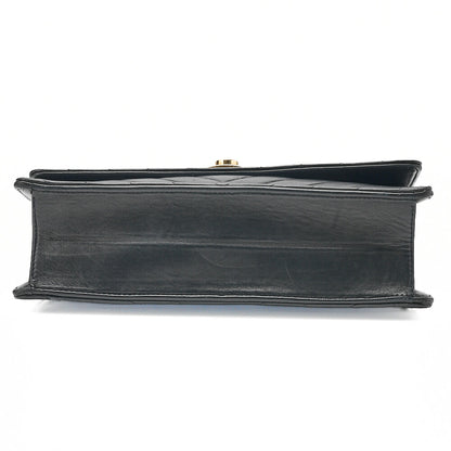 CHANEL Lambskin V-Stitch Pushlock Shoulder Bag Black Gold-Tone Hardware, Pre-Owned