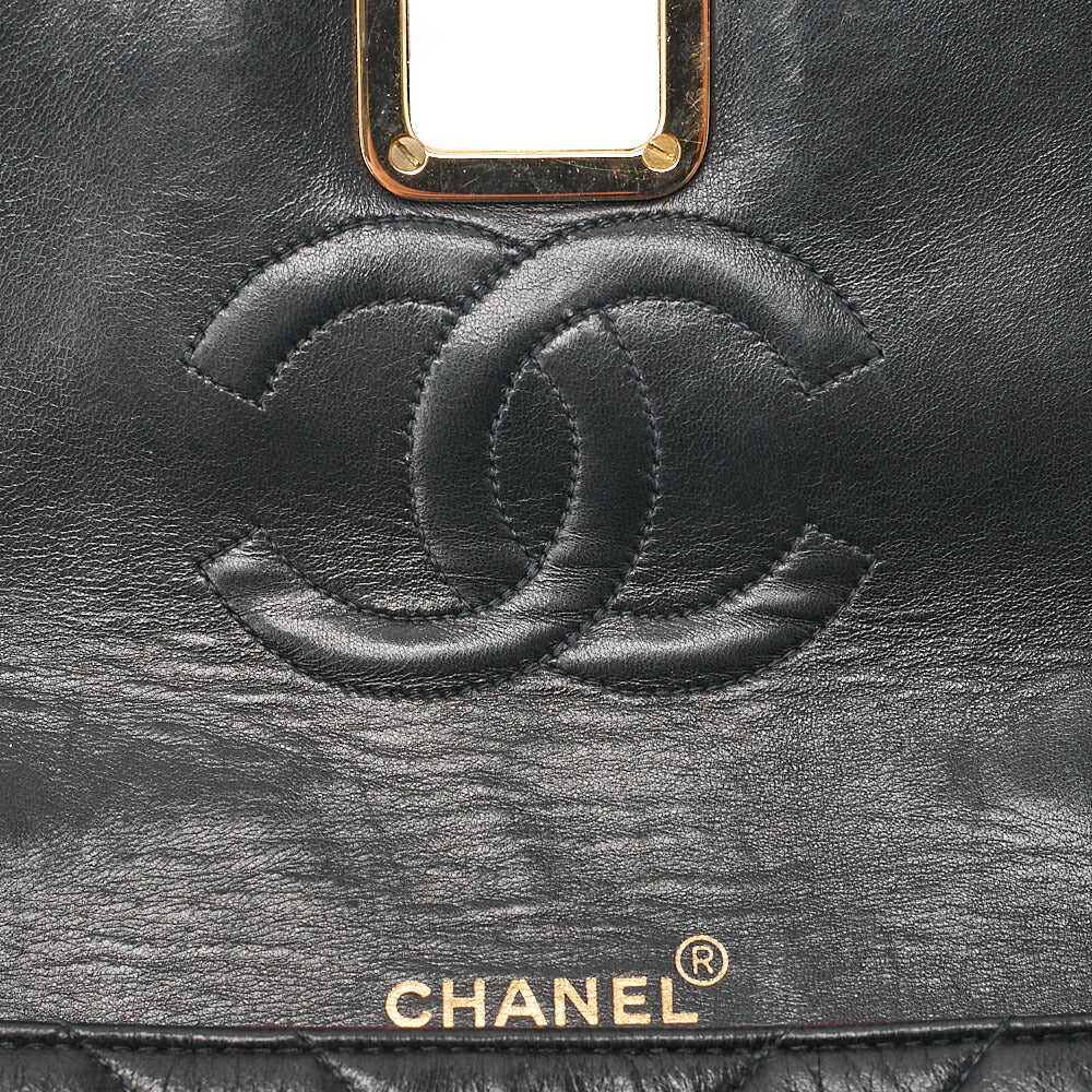 CHANEL Lambskin V-Stitch Pushlock Shoulder Bag Black Gold-Tone Hardware, Pre-Owned