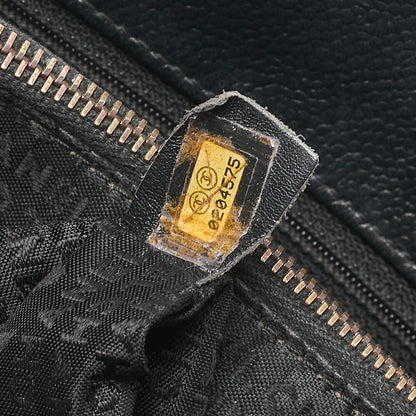 シャネル ショルダーバッグ チョコバー ロゴマーク キャビアスキン 黒 シルバー金具 中古