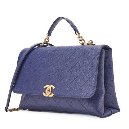 CHANEL Matelasse Caviar Skin Straight Flap 2WAY Chain Shoulder Bag Navy Gold-Tone Hardware, Pre-Owned