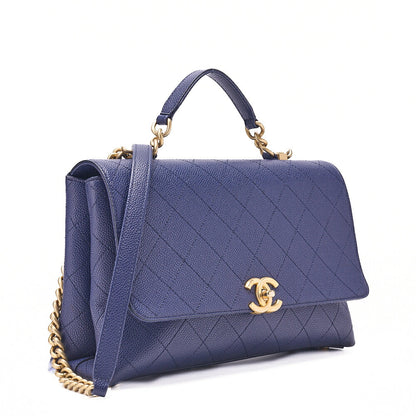 CHANEL Matelasse Caviar Skin Straight Flap 2WAY Chain Shoulder Bag Navy Gold-Tone Hardware, Pre-Owned