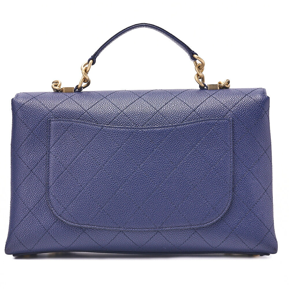 CHANEL Matelasse Caviar Skin Straight Flap 2WAY Chain Shoulder Bag Navy Gold-Tone Hardware, Pre-Owned