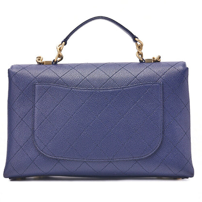 CHANEL Matelasse Caviar Skin Straight Flap 2WAY Chain Shoulder Bag Navy Gold-Tone Hardware, Pre-Owned