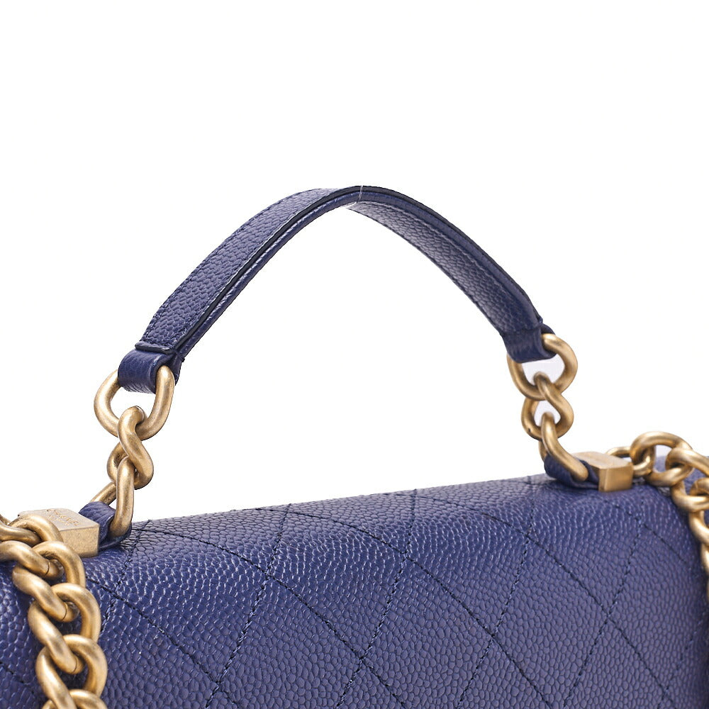 CHANEL Matelasse Caviar Skin Straight Flap 2WAY Chain Shoulder Bag Navy Gold-Tone Hardware, Pre-Owned