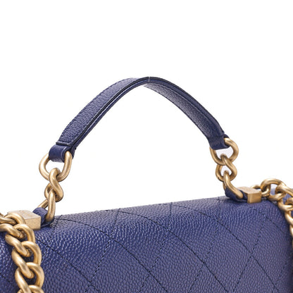 CHANEL Matelasse Caviar Skin Straight Flap 2WAY Chain Shoulder Bag Navy Gold-Tone Hardware, Pre-Owned