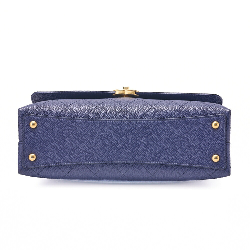 CHANEL Matelasse Caviar Skin Straight Flap 2WAY Chain Shoulder Bag Navy Gold-Tone Hardware, Pre-Owned