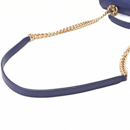 CHANEL Matelasse Caviar Skin Straight Flap 2WAY Chain Shoulder Bag Navy Gold-Tone Hardware, Pre-Owned