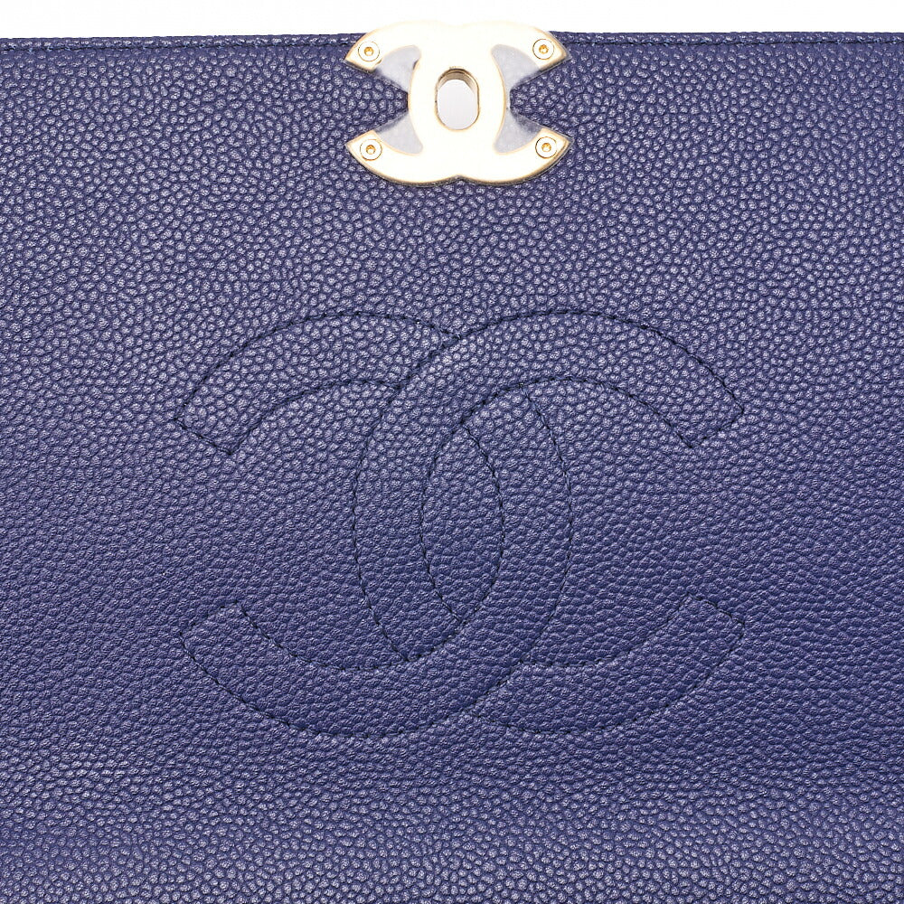 CHANEL Matelasse Caviar Skin Straight Flap 2WAY Chain Shoulder Bag Navy Gold-Tone Hardware, Pre-Owned
