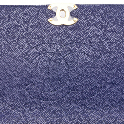 CHANEL Matelasse Caviar Skin Straight Flap 2WAY Chain Shoulder Bag Navy Gold-Tone Hardware, Pre-Owned