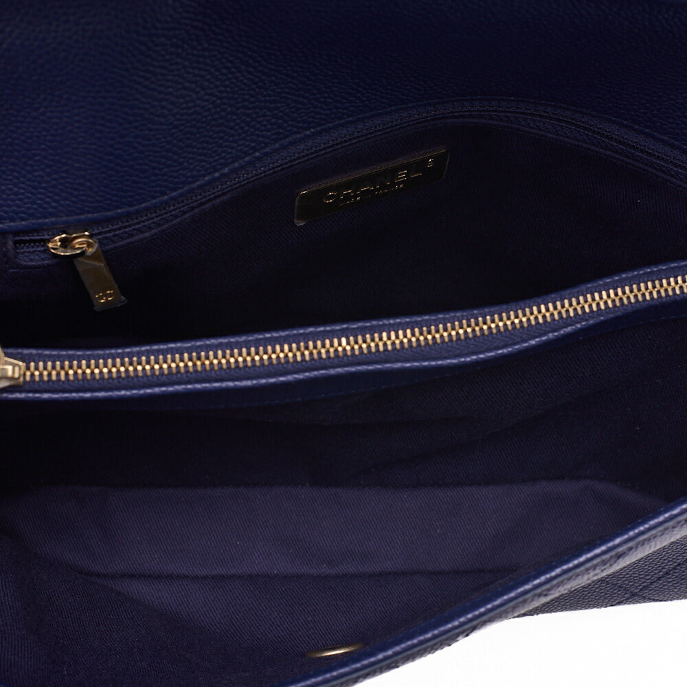 CHANEL Matelasse Caviar Skin Straight Flap 2WAY Chain Shoulder Bag Navy Gold-Tone Hardware, Pre-Owned