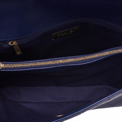 CHANEL Matelasse Caviar Skin Straight Flap 2WAY Chain Shoulder Bag Navy Gold-Tone Hardware, Pre-Owned