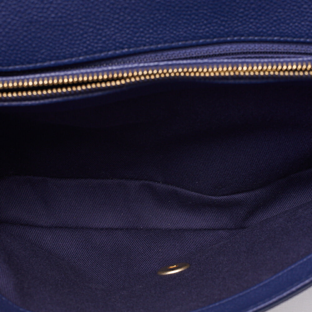 CHANEL Matelasse Caviar Skin Straight Flap 2WAY Chain Shoulder Bag Navy Gold-Tone Hardware, Pre-Owned