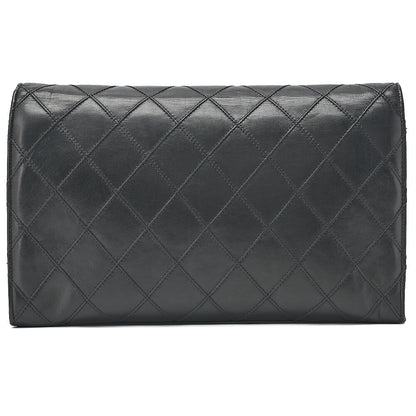 CHANEL Lambskin Matelasse Full Flap Turn Lock Chain Shoulder Black Gold-Tone Hardware, Pre-Owned