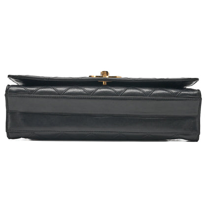 CHANEL Lambskin Matelasse Full Flap Turn Lock Chain Shoulder Black Gold-Tone Hardware, Pre-Owned