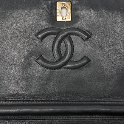 CHANEL Lambskin Matelasse Full Flap Turn Lock Chain Shoulder Black Gold-Tone Hardware, Pre-Owned