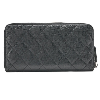 CHANEL Matelasse Round Long Wallet Caviar Skin Black (Silver-Tone Hardware, Pre-Owned