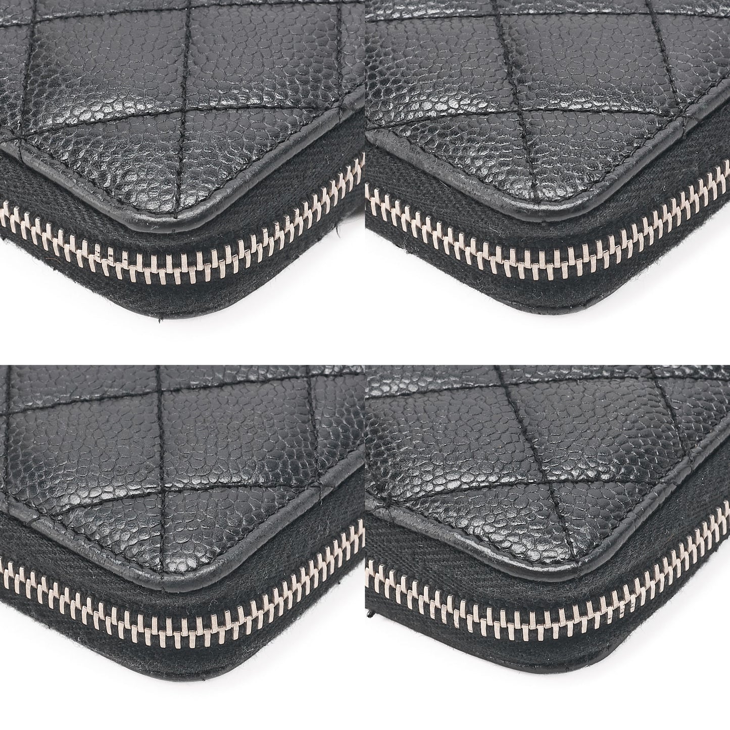 CHANEL Matelasse Round Long Wallet Caviar Skin Black (Silver-Tone Hardware, Pre-Owned