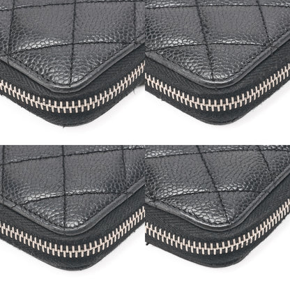 CHANEL Matelasse Round Long Wallet Caviar Skin Black (Silver-Tone Hardware, Pre-Owned