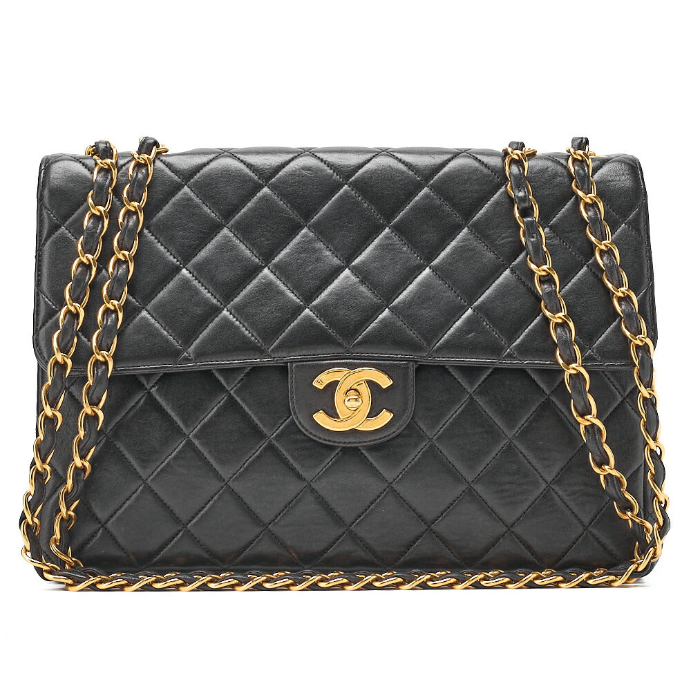CHANEL Deka Matelasse 30 Turn Lock Chain Shoulder Bag Lambskin Black Gold-Tone Hardware, Pre-Owned