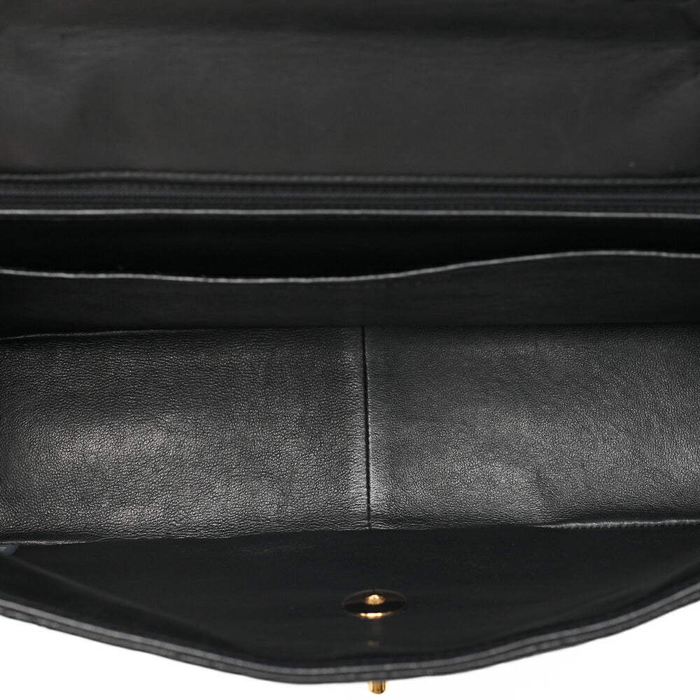 CHANEL Deka Matelasse 30 Turn Lock Chain Shoulder Bag Lambskin Black Gold-Tone Hardware, Pre-Owned