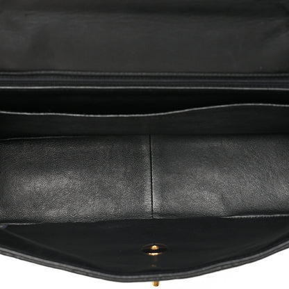CHANEL Deka Matelasse 30 Turn Lock Chain Shoulder Bag Lambskin Black Gold-Tone Hardware, Pre-Owned