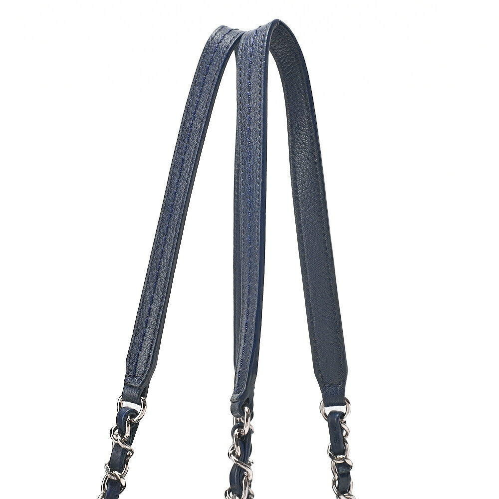 CHANEL シャネル ラージショッピングバッグ ココマーク コットン 2WAY ネイビー シルバー金具 中古