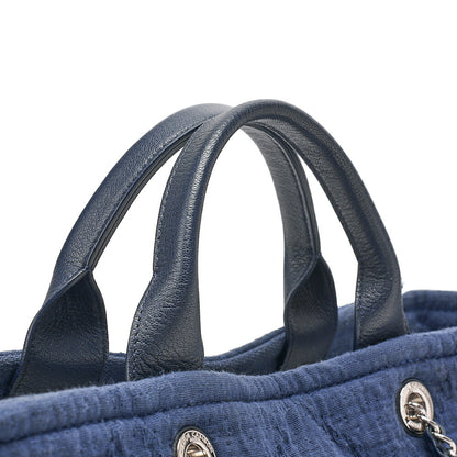 CHANEL シャネル ラージショッピングバッグ ココマーク コットン 2WAY ネイビー シルバー金具 中古