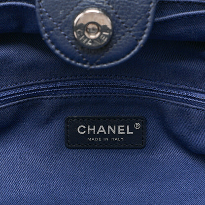 CHANEL シャネル ラージショッピングバッグ ココマーク コットン 2WAY ネイビー シルバー金具 中古
