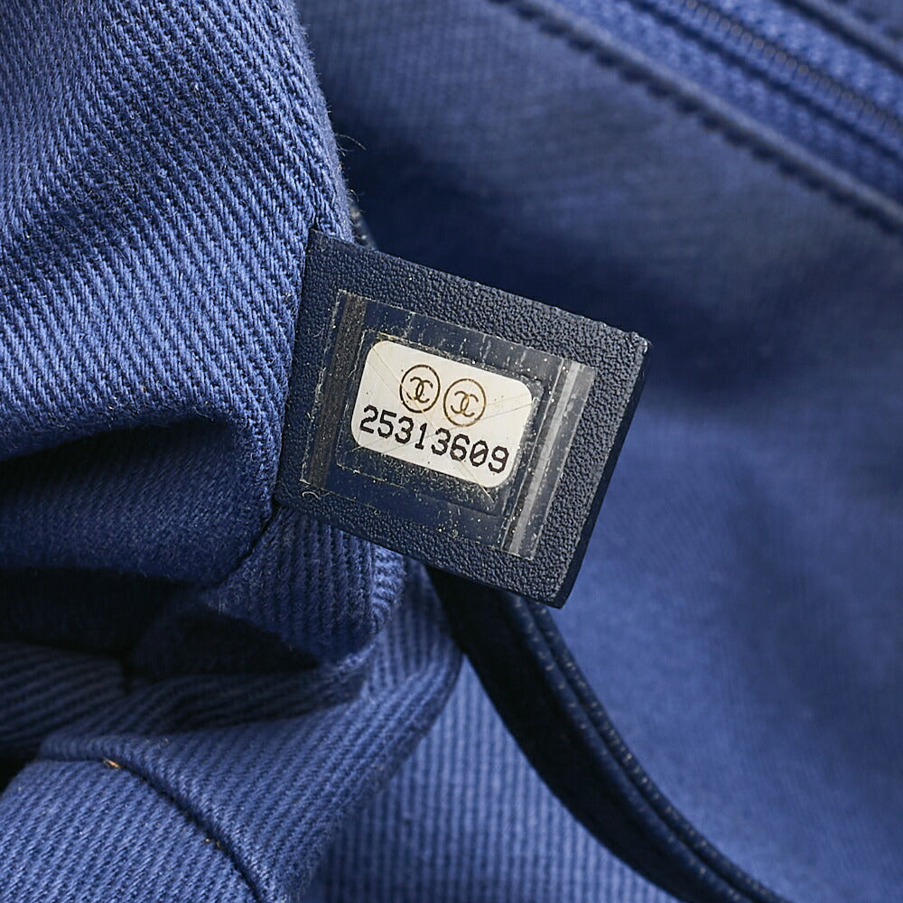 CHANEL シャネル ラージショッピングバッグ ココマーク コットン 2WAY ネイビー シルバー金具 中古