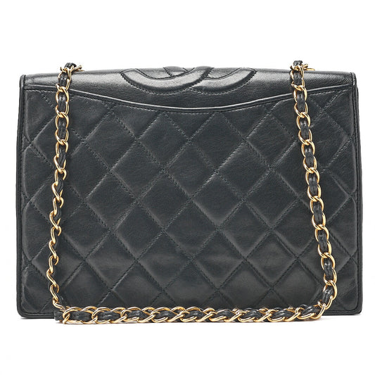 CHANEL Matelasse Full Flap Magnetic Lock Lambskin Black Coco Mark on Top Gold-Tone Hardware, Pre-Owned