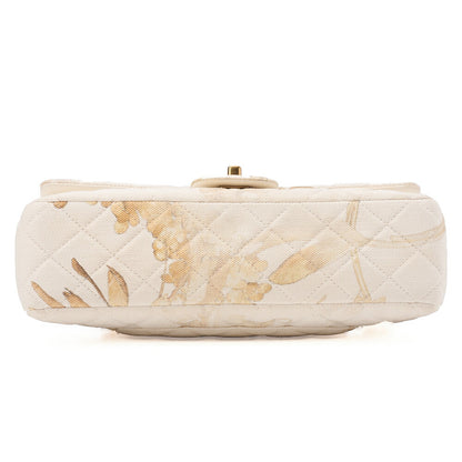 CHANEL Canvas Matelasse Camellia W Flap 25cm Chain Shoulder Ivory Gold-Tone Hardware, Pre-Owned