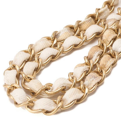 CHANEL Canvas Matelasse Camellia W Flap 25cm Chain Shoulder Ivory Gold-Tone Hardware, Pre-Owned