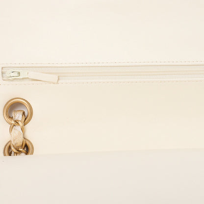 CHANEL Canvas Matelasse Camellia W Flap 25cm Chain Shoulder Ivory Gold-Tone Hardware, Pre-Owned