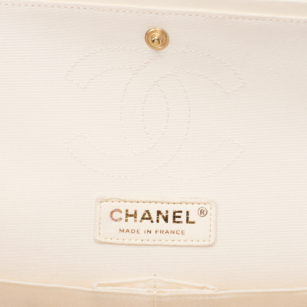 CHANEL Canvas Matelasse Camellia W Flap 25cm Chain Shoulder Ivory Gold-Tone Hardware, Pre-Owned
