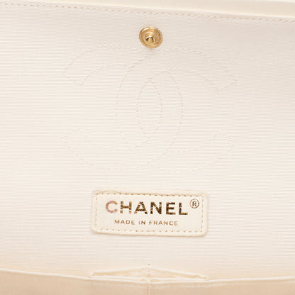 CHANEL Canvas Matelasse Camellia W Flap 25cm Chain Shoulder Ivory Gold-Tone Hardware, Pre-Owned