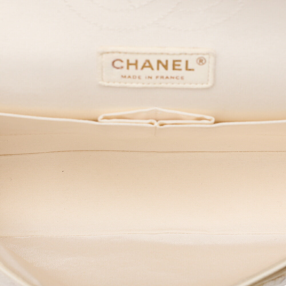 CHANEL Canvas Matelasse Camellia W Flap 25cm Chain Shoulder Ivory Gold-Tone Hardware, Pre-Owned
