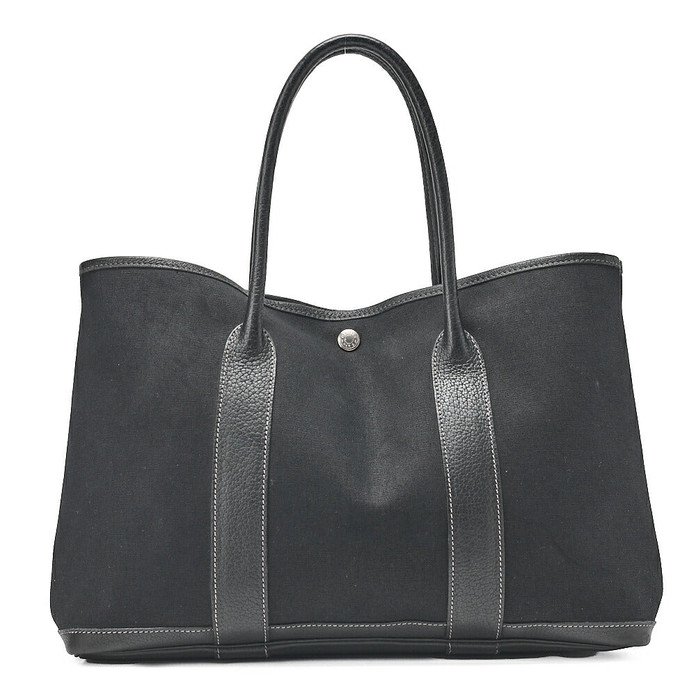 HERMES エルメス ガーデンパーティPM ハンドバッグ トワルオフィシエ ブラック シルバー金具 中古