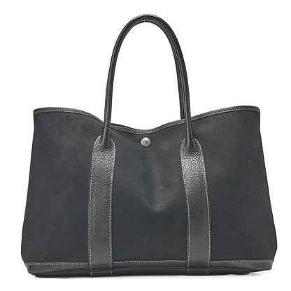 HERMES エルメス ガーデンパーティPM ハンドバッグ トワルオフィシエ ブラック シルバー金具 中古