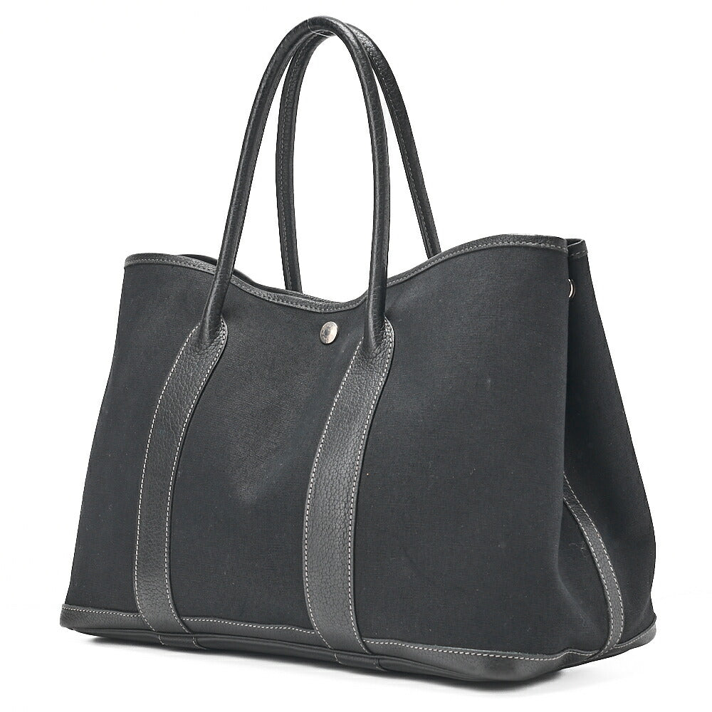 HERMES エルメス ガーデンパーティPM ハンドバッグ トワルオフィシエ ブラック シルバー金具 中古