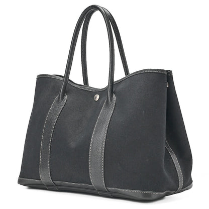 HERMES エルメス ガーデンパーティPM ハンドバッグ トワルオフィシエ ブラック シルバー金具 中古