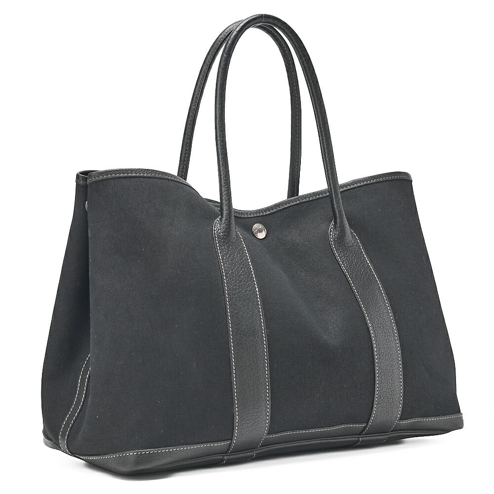 HERMES エルメス ガーデンパーティPM ハンドバッグ トワルオフィシエ ブラック シルバー金具 中古
